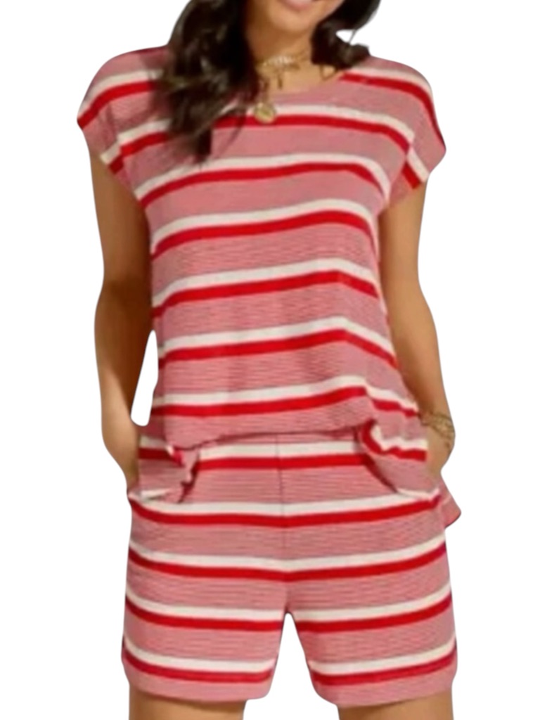 Cabi Leisure Playsuit Knit Romper In Red/White Stripe Size Small -- Cottagecore